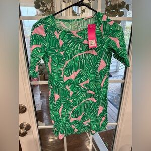 Lilly Pulitzer Girls Melinda Pink and Green Leaf Dress - Conch Shell Pink
